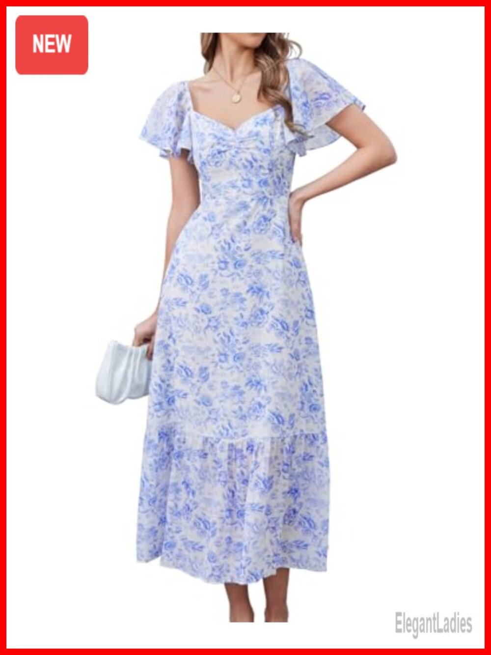 Womens Floral Maxi Dress Boho Wedding Guest Flowy A-Line Ruffle Hem